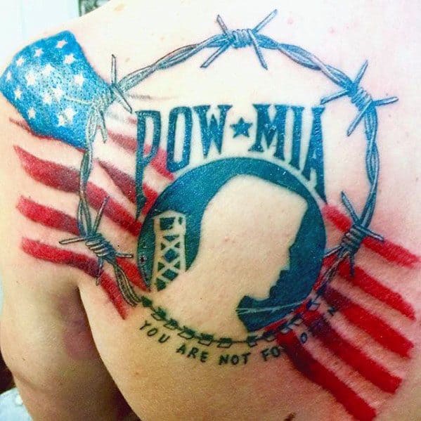 Back Shoulder Mens Pow Mia Tattoo Design Inspiration