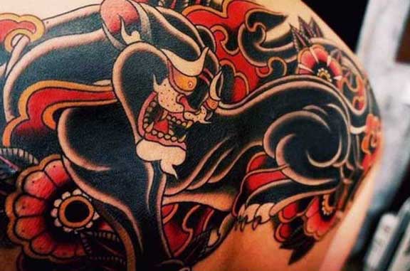 Back Tattoo Of Japanese Panther Design