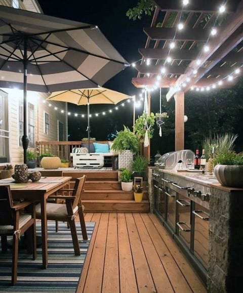 Backyard Designs Patio Deck String Lights With Built In Bbq Grill