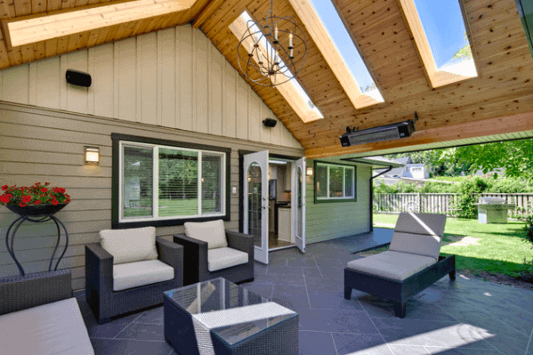 wood patio pergola roof with skylight