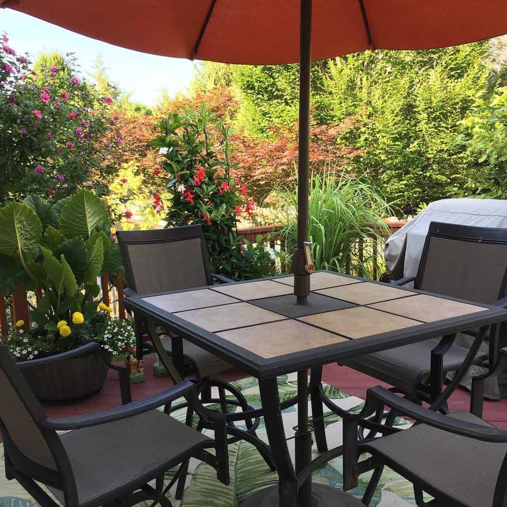 backyard patio shade table with chairs 