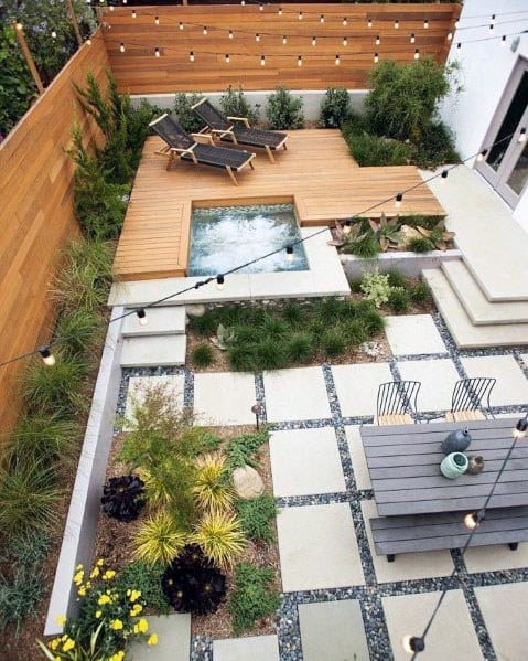 Backyard Patio With Modern Floating Wood Deck