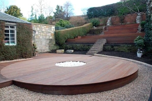 sunken wood deck firepit