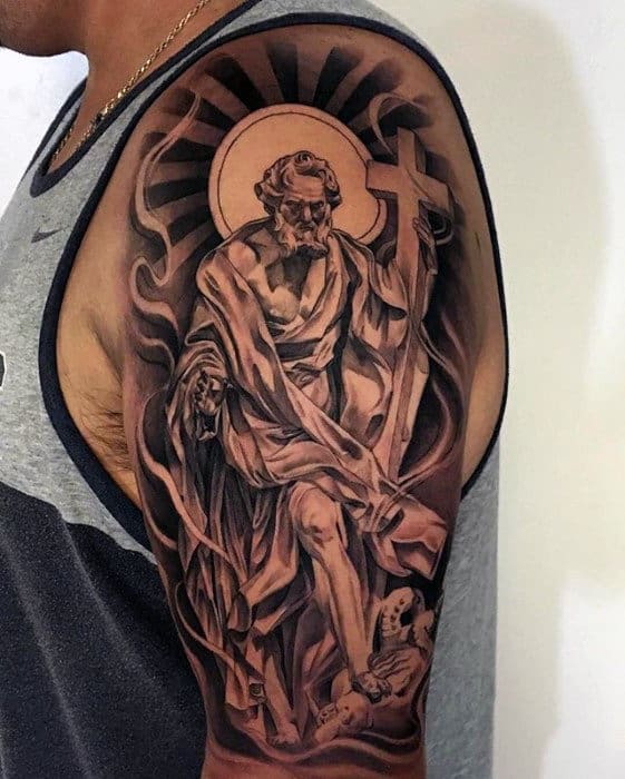 Badass Chicano Mens Half Sleeve Cross Tattoo Ideas