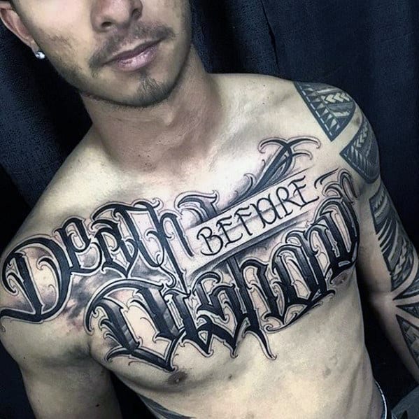 Badass Death Before Dishonor Mens Script Chest Tattoo