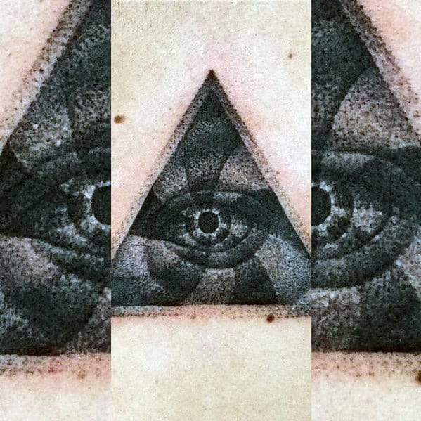 Badass Dotwork Eye Triangle Small Mens Back Tattoo