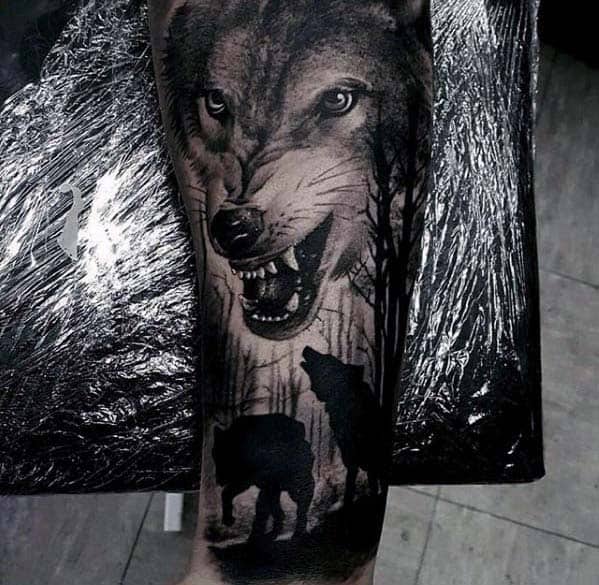 Badass Mens Wolf Forearm Sleeve Tattoo