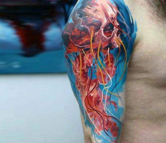 Badass Skull Jellyfish Half Sleeve Tattoos Male