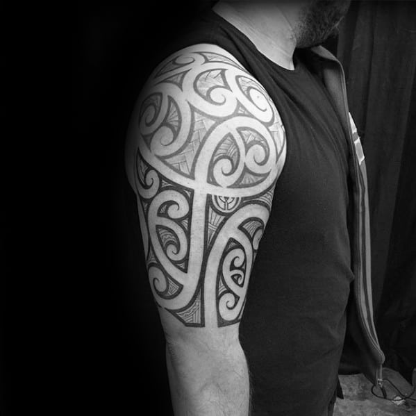 Badass Tribal Half Sleeve Negative Space Tattoo Ideas For Gentlemen