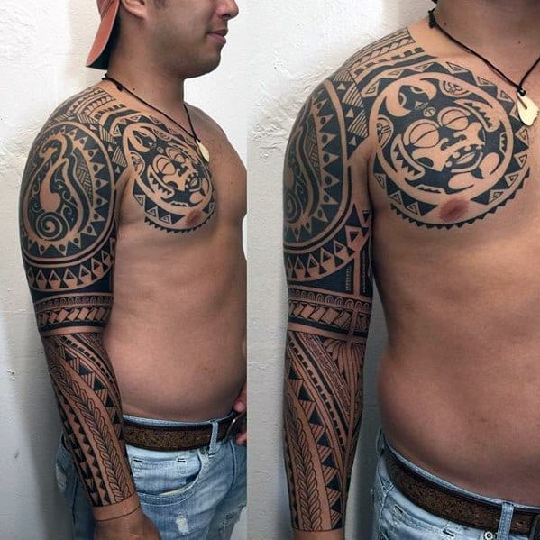 Badass Tribal Sleeve Hawaiian Tattoos Male