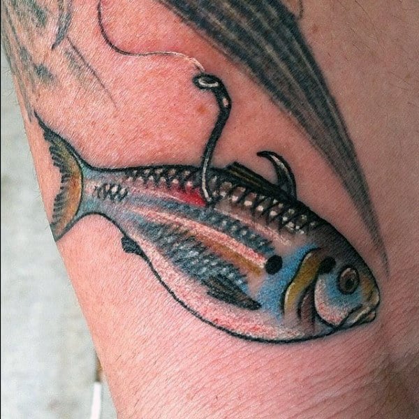 Baitfish Hook Tattoo For Men On Wrist