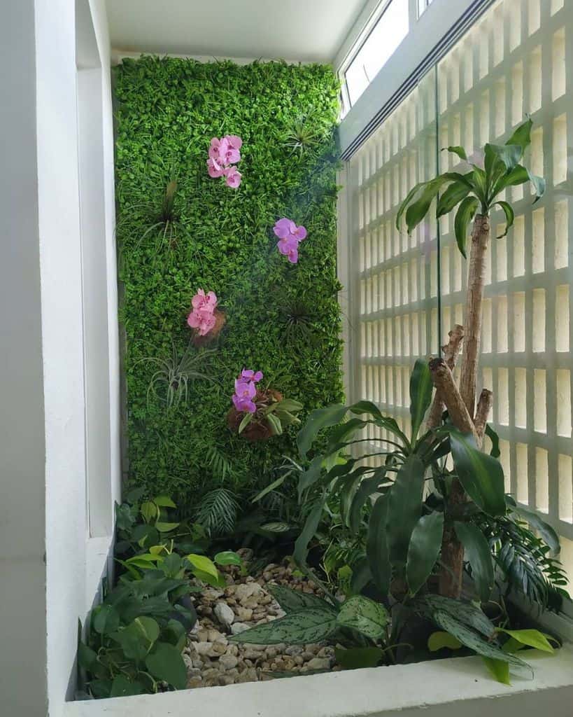 balcony vertical garden pink flowers