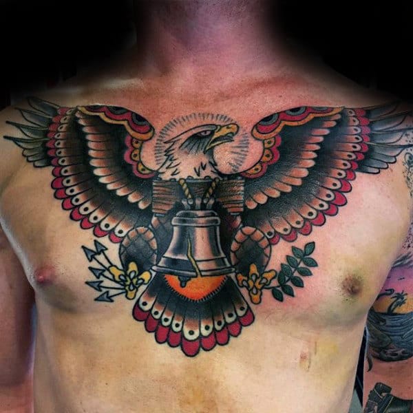 Bald Eagle Liberty Bell Chest Tatoos For Men