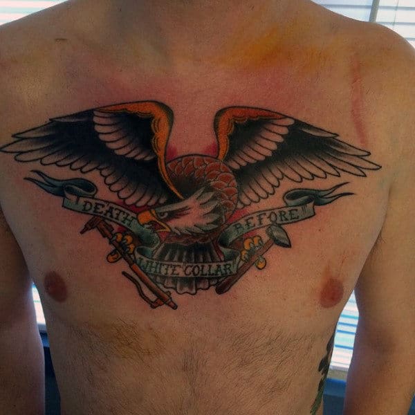 Bald Eagle Old School Death Before White Color Mens Welding Chest Tattoos