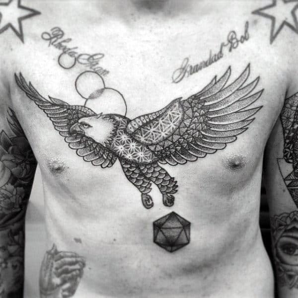 Bald Eagle Pointillism Mens Chest Tattoos