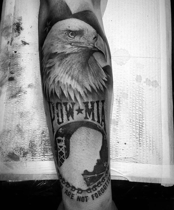 Bald Eagle With Pow Mia Tattoo Designs For Guys