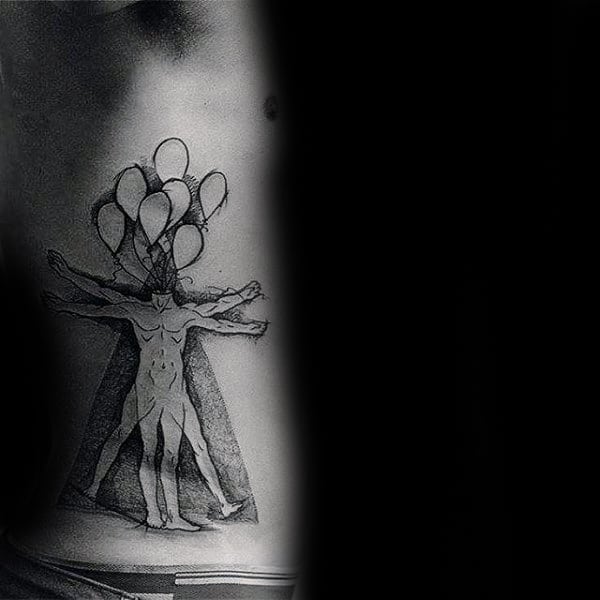 Ballons Vitruvian Man Mens Artistic Rib Cage Side Tattoo