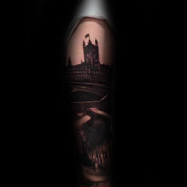Ballpark Building Mens Sleeve Tattoo Design Ideas