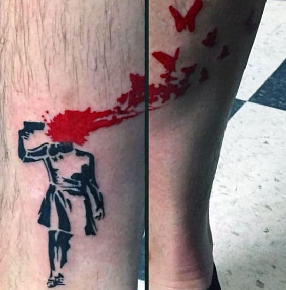 Banksy Brains And Birds Mens Lower Leg Tattoos