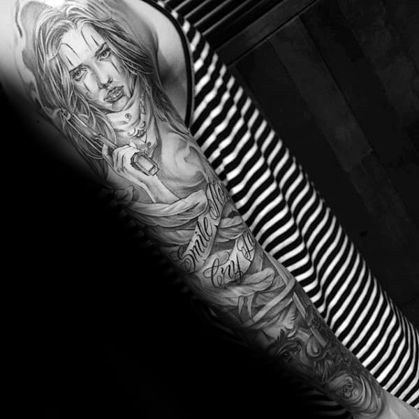 Banner Chicano Mens Full Sleeve Tattoos