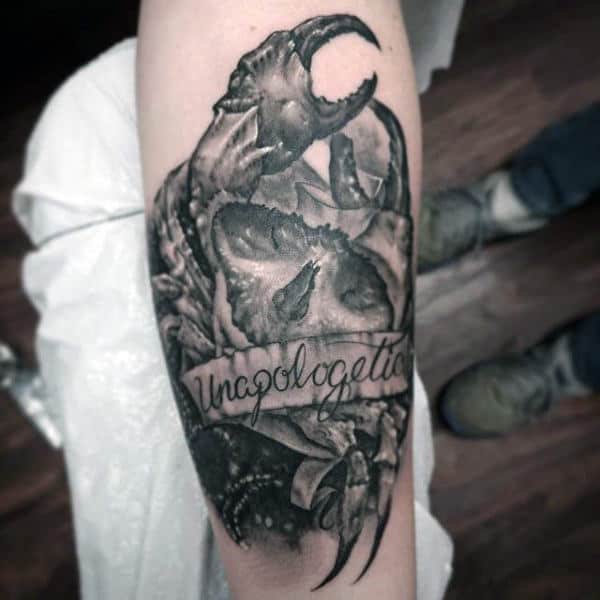 Banner Crab And Skull Mens Arm Tattoos