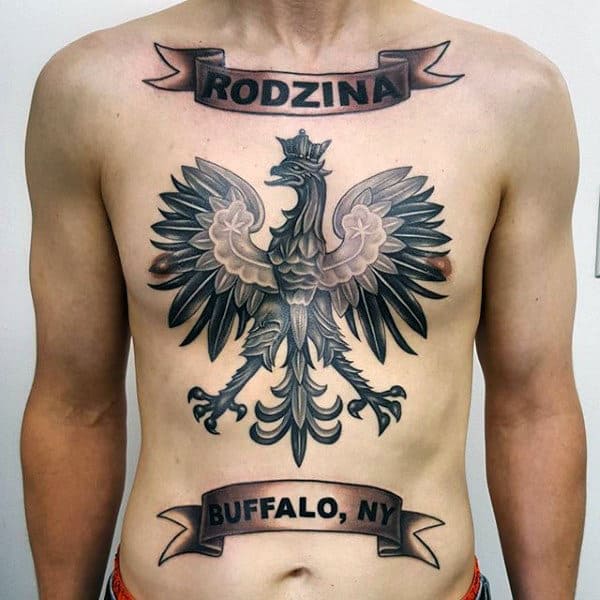 Banner Polish Eagle Male Chest Tattoos