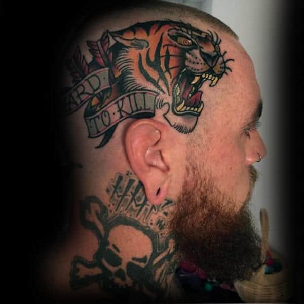 Banner Tiger Mens Traditional Head Tattoos