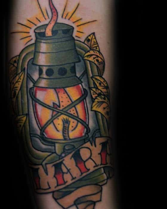 Banner Traditional Lantern Memorial Mens Arm Tattoo