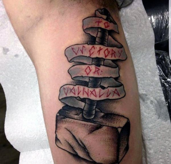 Banner With Norse Quote Mjolnir Mens Inner Arm Bicep Tattoos