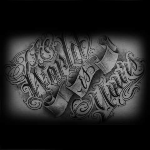 Banner With Ornate The World Is Yours Quote Guys Back Tattoo