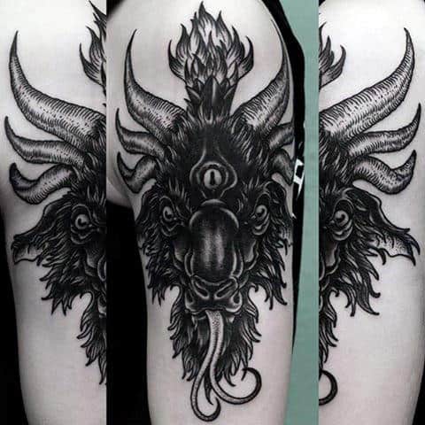Baphomet Head With Horns Male Tattoo Ideas On Arm