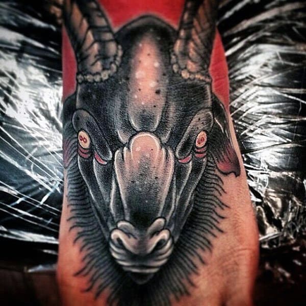 Baphomet Mens Foot Tattoo With Traditional Design