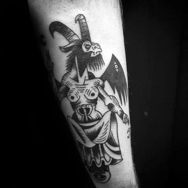 Baphomet With Wings Mens Forearm Tattoo