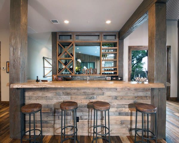 Bar Stools Wood Rustic Basement Design Ideas