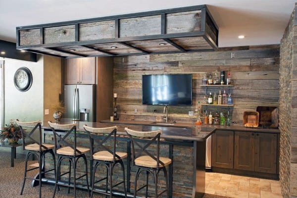 Bar With Rustic Design In Basement Of Home