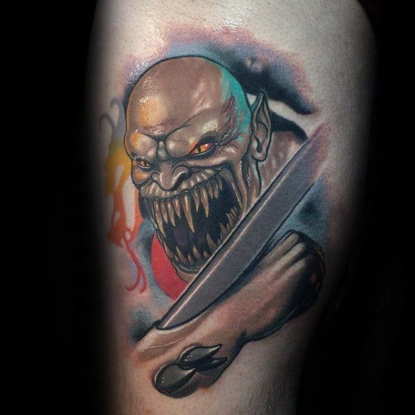 Baraka Mens Mortal Kombat Thigh Tattoo Design Ideas