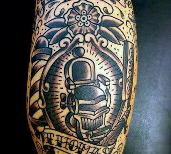 Barber Chair Bicep Tattoo For Men