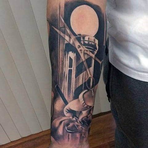 Barber Themed Mens Tattoo On Arm
