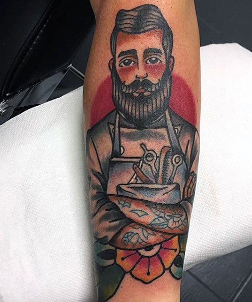 Barber With Beard Mens Tattoos On Forearm