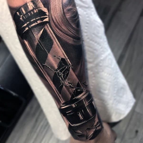 Barbershop Pole Half Sleeve Forearm Tattoo On Gentleman