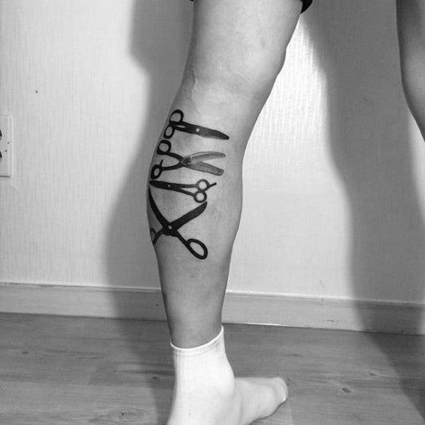 Barbershop Scissors Small Creative Mens Back Of Leg Calf Tattoo Ideas