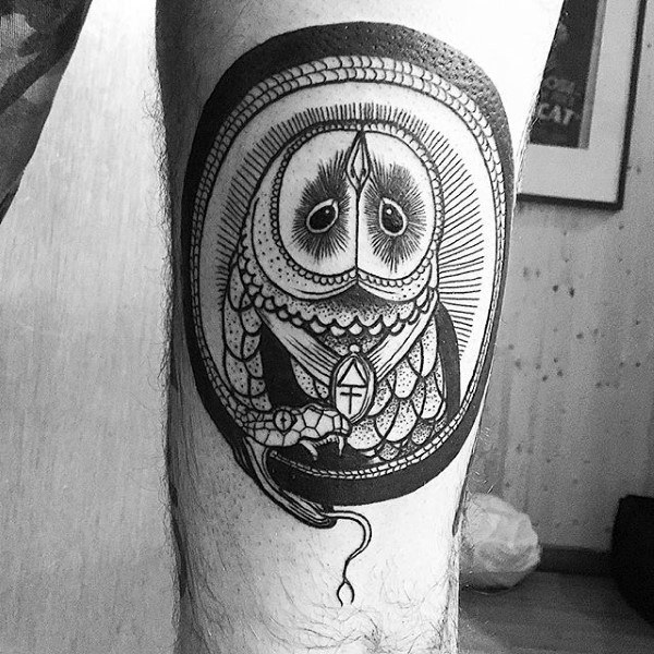 Barn Owl Guys Ouroboros Tattoo On Thigh
