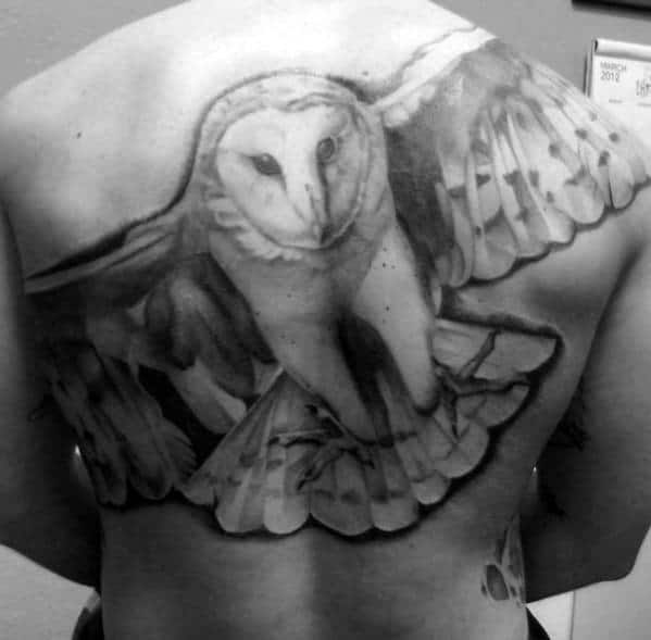 Barn Owl Mens Back Tattoo Designs