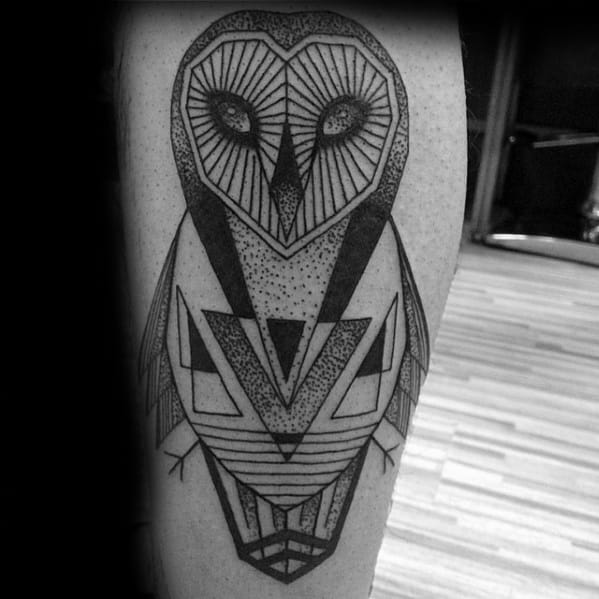 Barn Owl Mens Geometric Leg Tattoo Ideas