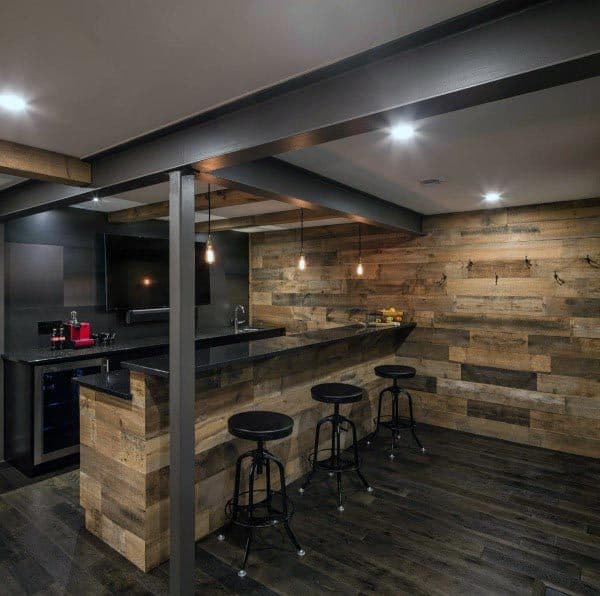 Barn Wood Walls Bar Rustic Basement Ideas