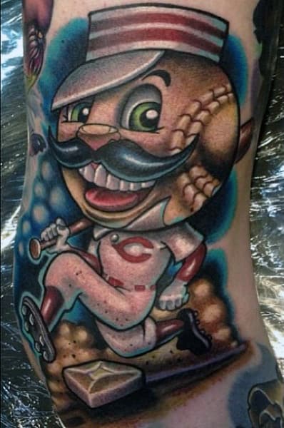 Reds Baseball Related Tattoos On Man