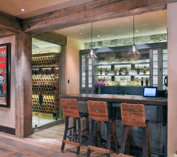 Basement Rustic Bar Ideas With Glass Door Wine Cellar