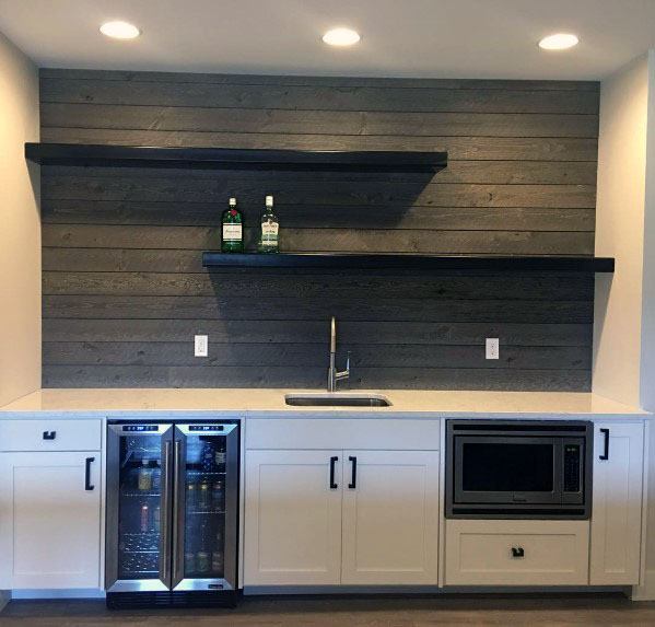 wood accent backsplash wall