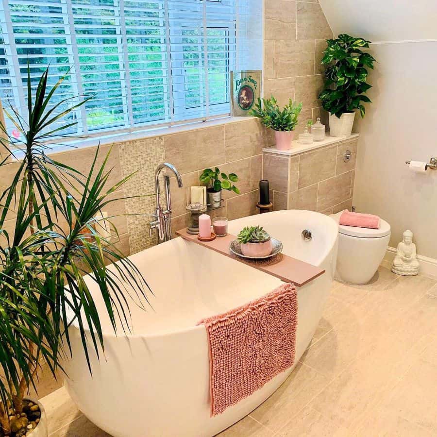 white freestanding bathtub in modern bathroom