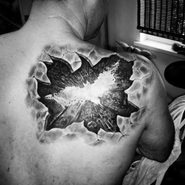 Batman Back Mens Optical Illusion Tattoo